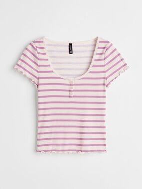 H&M Pink & Cream Striped Scoop-Neck Henley Tee